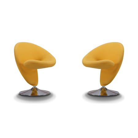 Manhattan Comfort Curl Swivel Accent Chair in Yellow and Polished Chrome, PK2 2-AC040-YL